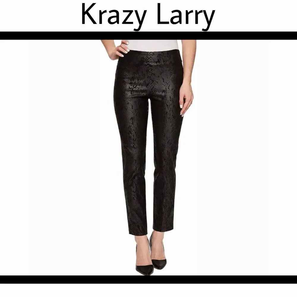 Krazy Larry Pants Women's Size 6 Black Tonal Python Print Pull On Stretch